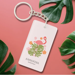 Modern Tropical Bridesmaid Pink Flamingo Key Ring
