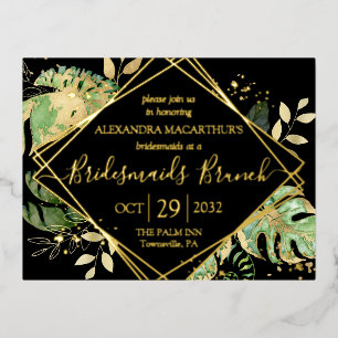 Modern Tropical Bridesmaids Brunch Gold Foil Invitation Postcard