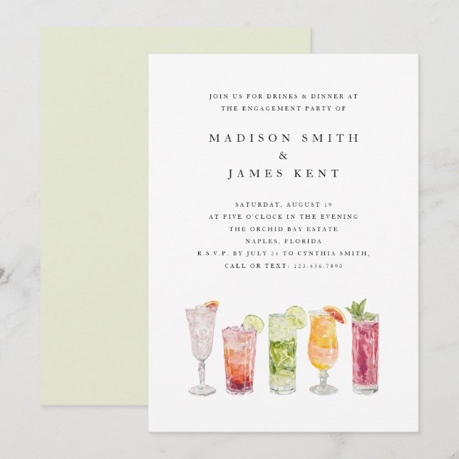 Modern Tropical Cocktails Wedding Engagement Party Invitation (Front/Back)