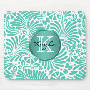 Modern Tropical Damask Monogram Mouse Mat