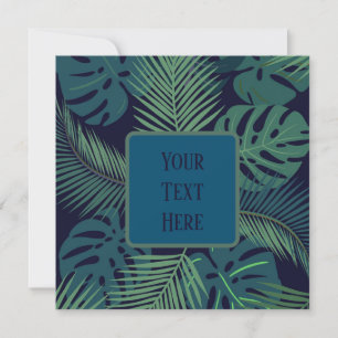 modern tropical dark palm leaf, fig leaves jungle invitation
