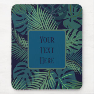 modern tropical dark palm leaf, fig leaves jungle  mouse mat