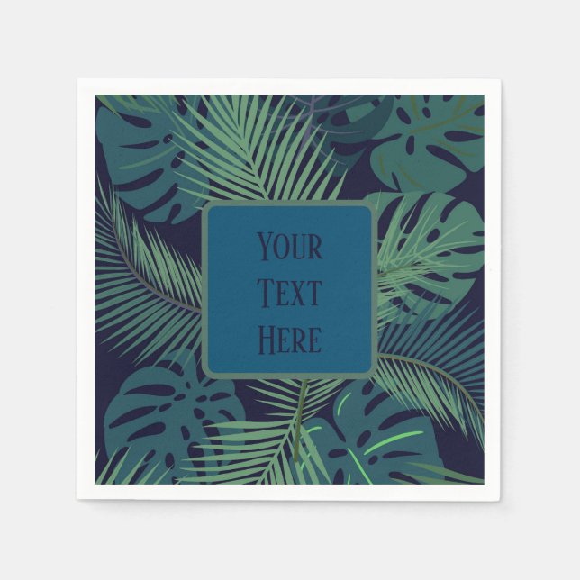 modern tropical dark palm leaf, fig leaves jungle  napkin (Front)