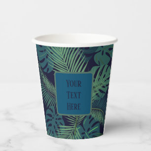 modern tropical dark palm leaf, fig leaves jungle paper cups