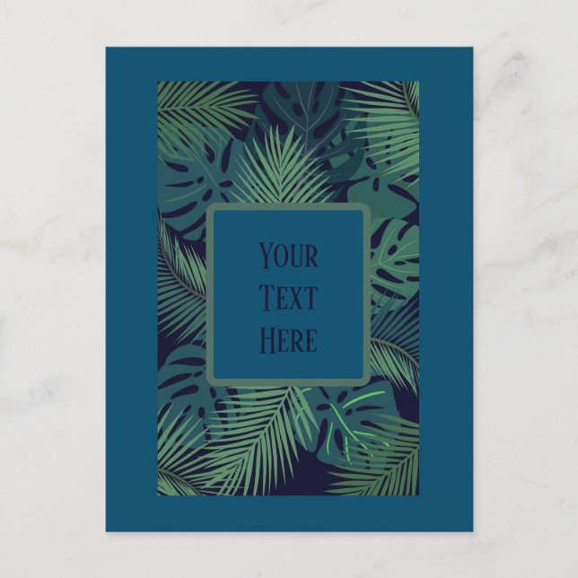 modern tropical dark palm leaf, fig leaves jungle  postcard (Front)