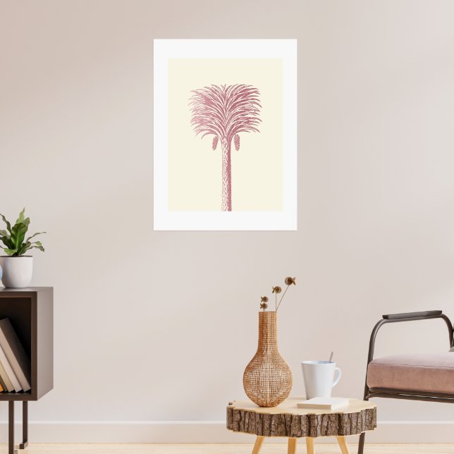Modern Tropical Date Palm Rose Gold Cream Poster (Living Room 3)