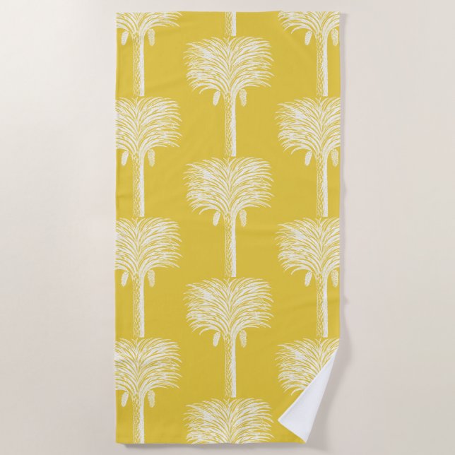 Modern Tropical Date Palm Yellow Beach Towel (Front)