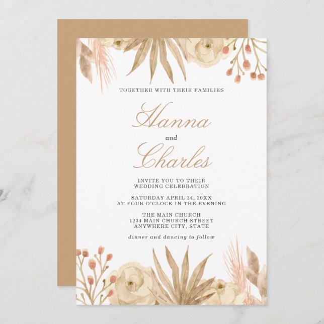 Modern Tropical Desert Boho Wedding Invitation (Front/Back)