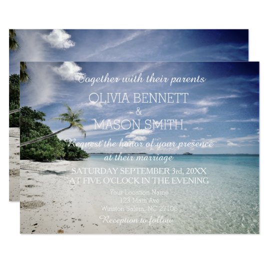 Modern Tropical Destination Beach Sea Wedding Card