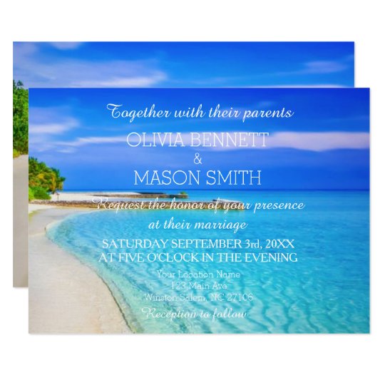 Modern Tropical Destination Beach Sea Wedding Card