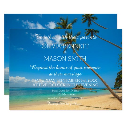 Modern Tropical Destination Beach Sea Wedding Card