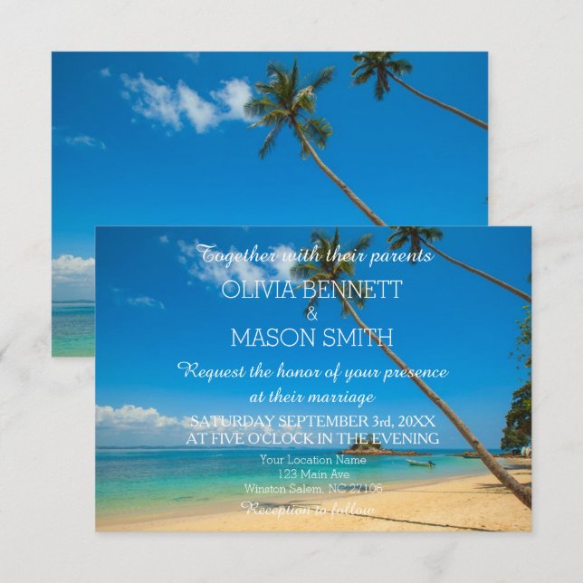Modern Tropical Destination Beach Sea Wedding Card (Front/Back)