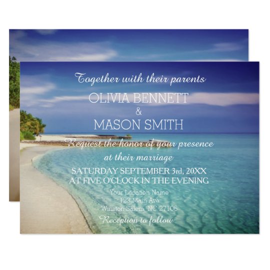 Modern Tropical Destination Beach Sea Wedding Card