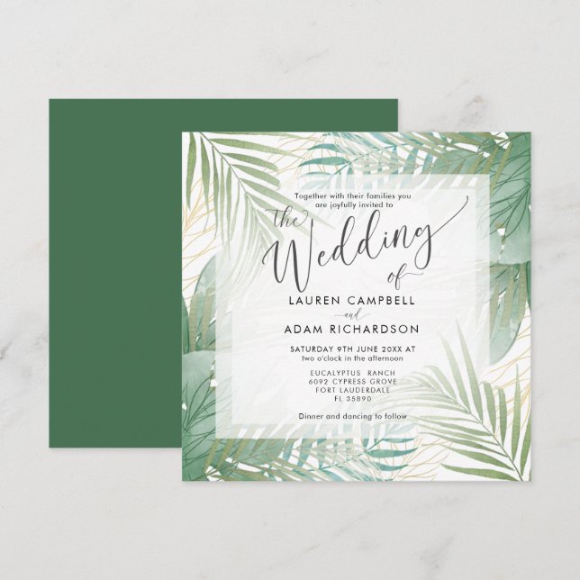 Modern Tropical Destination Wedding Invitation (Front/Back)