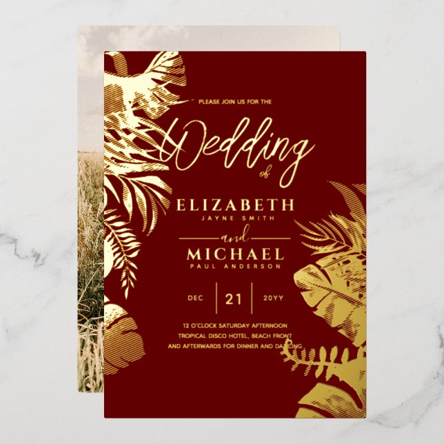 Modern Tropical Disco Gold PHOTO Wedding (Front/Back)