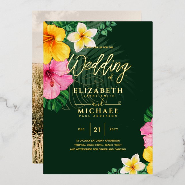 Modern Tropical Disco Gold PHOTO Wedding (Front/Back)