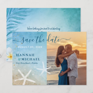 Modern Tropical Elegant Beach Wedding Photo Save The Date