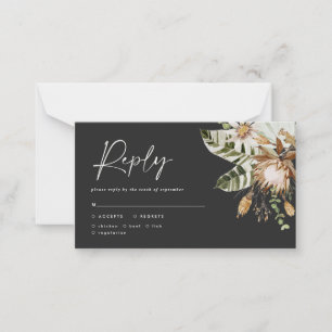 Modern tropical elegant black white wedding RSVP Card