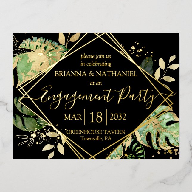 Modern Tropical Engagement Party Invitation Gold (Front)
