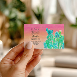 Modern tropical exotic cactus illustration yoga business card