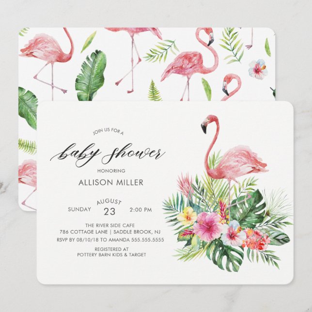 Modern Tropical Flamingo Baby shower Invitation (Front/Back)