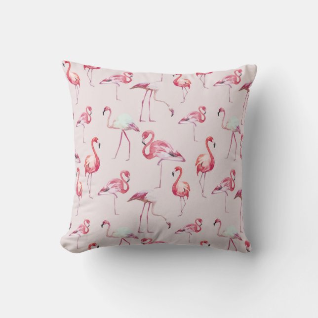 Modern Tropical Flamingo Watercolor Cushion (Front)