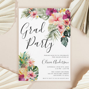 Modern Tropical Floral Graduation Party Invitation