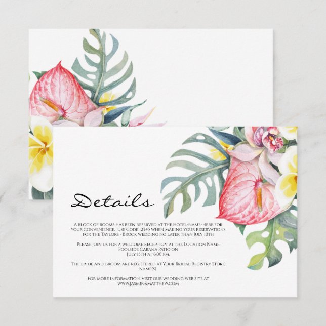 Modern Tropical Floral Hawaii Wedding Enclosure Card (Front/Back)