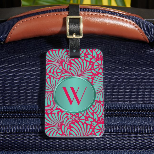 Modern Tropical Floral Monogrammed Luggage Tag (Front Insitu 2)
