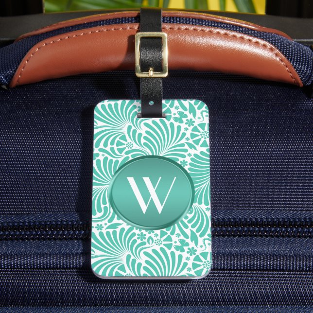 Modern Tropical Floral Monogrammed Luggage Tag (Front Insitu 2)