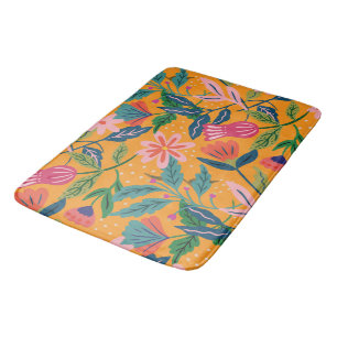 Modern Tropical Floral Pattern Bath Mat
