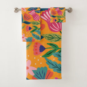 Modern Tropical Floral Pattern Bath Towel Set