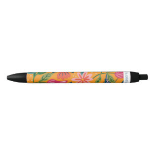 Modern Tropical Floral Pattern Black Ink Pen
