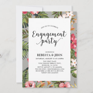 Modern Tropical   Floral Pattern Engagement Party Invitation