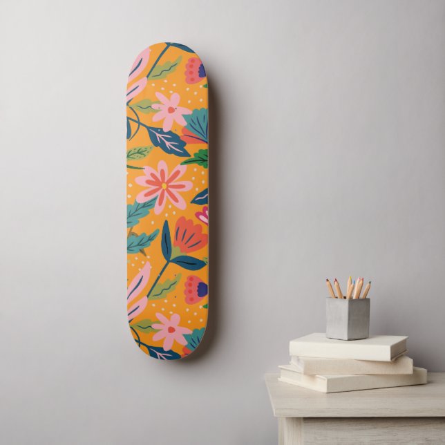 Modern Tropical Floral Pattern Skateboard (Wall Art)