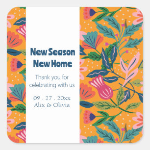 Modern Tropical Floral Pattern Square Sticker