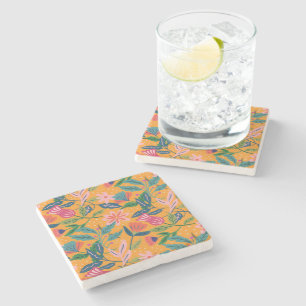 Modern Tropical Floral Pattern Stone Coaster