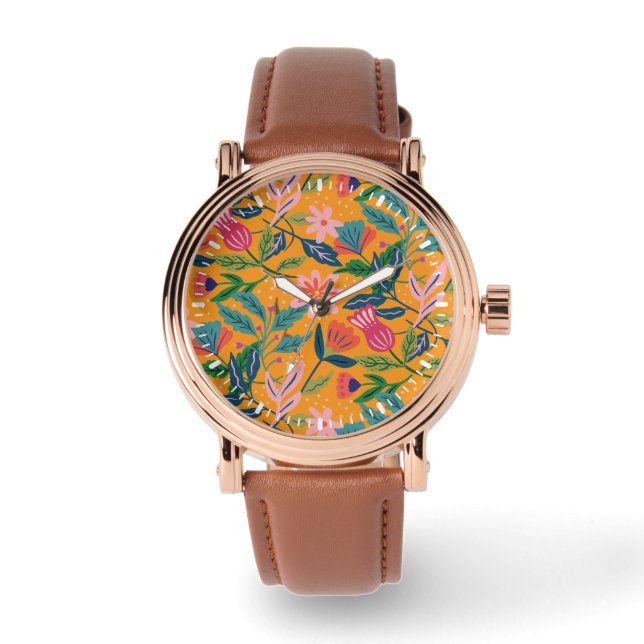 Modern Tropical Floral Pattern Watch (Front)