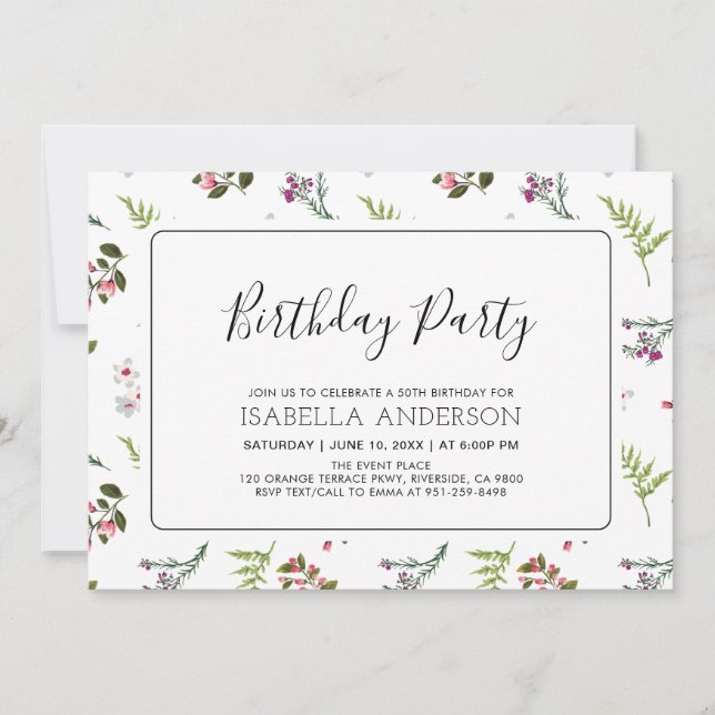 Modern Tropical Floral Summer Adult Birthday Party Invitation (Front)