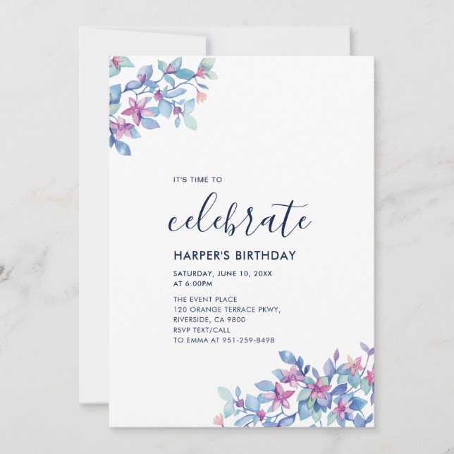 Modern Tropical Floral Summer Adult Birthday Party Invitation (Front)