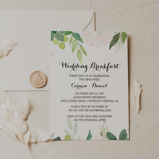 Modern Tropical Floral Wedding Breakfast Invitation (Creator Uploaded)
