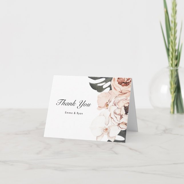 Modern Tropical Flowers and Monstera Thank You Card (Front)
