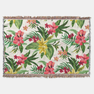 Modern Tropical Flowers Pattern Throw Blanket