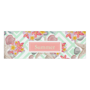 Modern tropical flowers seashells geometric design name tag