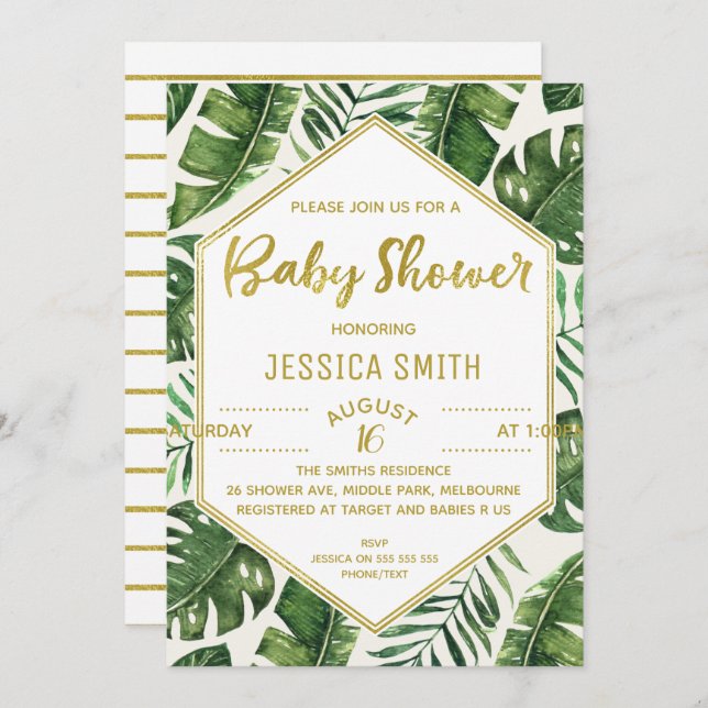Modern Tropical Foliage Baby Shower Invitation (Front/Back)