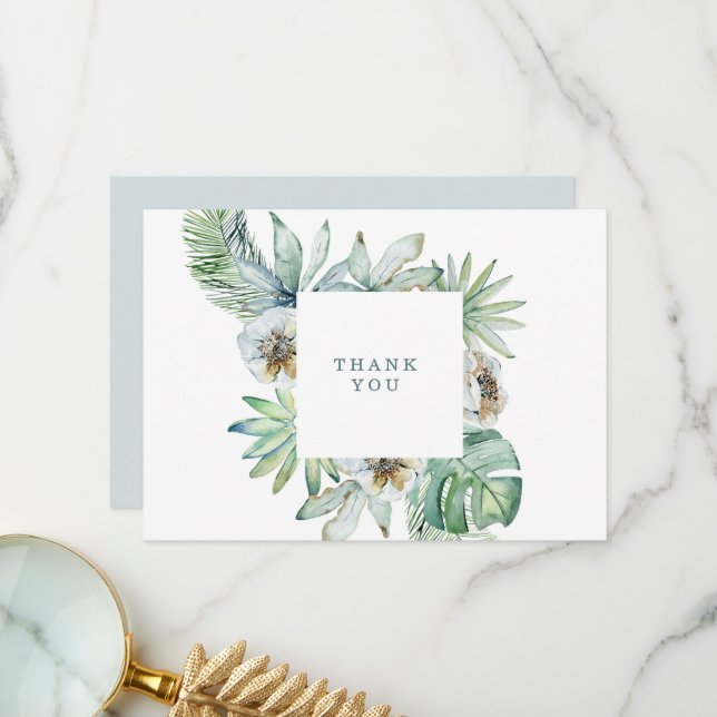 Modern Tropical Foliage Loss of Life Thank You Card (Front/Back In Situ)