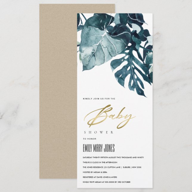 MODERN TROPICAL FOLIAGE MONSTERA BABY SHOWER  INVITATION (Front/Back)
