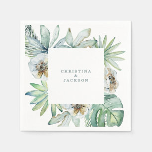 Modern Tropical Foliage Wedding Cocktail Napkin
