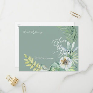 Modern Tropical Foliage Wedding Sage Save the Date Invitation Postcard