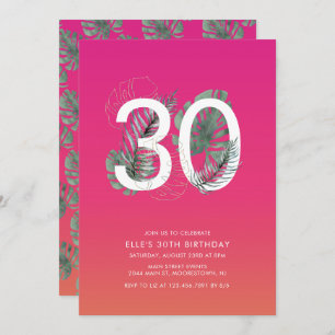 Modern Tropical Fuchsia 30th Birthday Invitation